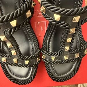 Valentino Garavani Black Rockstud wedge espadrille.